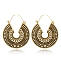 Bohemian vintage hollow carved metal drop earrings with ethnic geometric patterns - Retro Gold (5673-gold)
