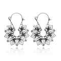 Detailed view of vintage silver hollow carved earrings with mandala pattern on white background - Retro Silver Mandala Radiant Pattern (6744-silver)