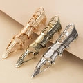 Articulated punk armor rings in bronze, gold, and silver finishes with embossed textures - Gold Silver and Bronze Tone