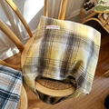 Yellow and grey plaid wool tote bag with soft texture and On Our Way label - Yellow Woolen Plaid