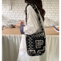 Sac fourre-tout en polaire à motif géométrique, sac à bandoulière automnal minimaliste - Sac Seau Bandoulière Peluche Ethnique Noir