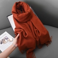 Burnt orange cashmere-feel scarf with tassels, thick winter shawl in stylish brick red - Reddish Brown