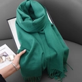 Elegant dark green knitted winter scarf with long tassels and thick warm texture - Green