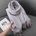 Light gray cashmere-like scarf with fringe tassels for winter warmth and soft texture - Gray