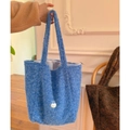 Blaue Plüsch-Tragetasche mit herzförmigem Logo und Reißverschluss für Damen - Blau