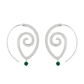 Silberne Spiralohrringe mit Perlenrand und runden grünen Edelsteinakzenten - Silber mit Grün(4197)