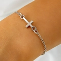 Close-up of a silver cross pendant necklace worn on a neck for a layered jewelry look - Silver Cross Bracelet (30475)