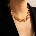Polished gold chunky chain necklace with large oval links in a minimalist street style - Chunky Oval Link Single Layer Style (17073) / Polished Gold (17073)