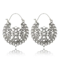 Bohemian vintage hollow C-shaped metal earrings with ethnic patterns in antique silver finish - Antique Silver (5674)