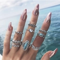 9-piece set of silver bohemian feather rings with turquoise stones for women - Turquoise Resort Style (3589-silver)