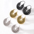 Bohemian hollow out metal C-shaped hoop earrings in black, gold, and silver finishes - 3 Colors Full Set (5673 Full Set)