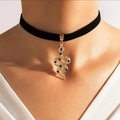 Gothic velvet choker necklace with a gold snake pendant and black gemstone inlays - Gold Snake Style (17461) / Black