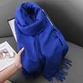 Royal blue cashmere-feel winter scarf with elegant tassels for a soft and cozy look - Sapphire Blue