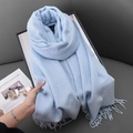 Light blue faux cashmere scarf for women with fine texture and long tassels - Sky Blue