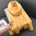 Soft bright yellow imitation cashmere scarf with tassels for winter warmth and style - Bright yellow