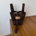 Leopardenmuster-Canvas-Tasche mit braunem Lederetikett und Doppelgriff für den Herbst - Brauner Leoparden-Spleiß