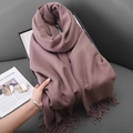 Elegant dusty pink cashmere-feel scarf with fringe tassels for winter warmth - Dusty Pink