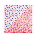 Square floral silk scarf featuring a split design with pink and red daisy patterns - Red Color Splicing Style / Red Daisy