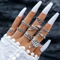 Antique silver butterfly and floral bohemian rings set for women vintage gothic jewelry - 9-Piece Butterfly Floral Bohemian Style (22639-silver)