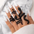 5-piece matte black snake ring set with realistic scale texture on marble background - 5Pcs Matte Black Snake Ring Set (18643-black)