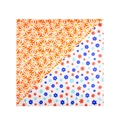 Orange and white floral square scarf with daisy print and elegant diagonal silk stitching - Orange Patchwork Style / Orange Daisy