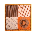 Silk-like square scarf with equestrian pattern in classic orange and beige tones - Four-grid Colorblock Horse Print (S-线条)