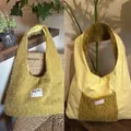 Sac cabas réversible en fausse fourrure moutarde et tissu à carreaux des deux côtés - Jaune à Carreaux Peluche Réversible