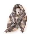 Plaid tassel scarf in light blue and beige faux cashmere with a soft Scottish pattern - Navy Blue