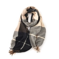Bufanda gruesa de cachemira para mujer con diseño de cuadros en negro y gris con flecos - Marrón