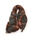 Classic plaid scarf featuring deep green, orange, and brown tones with fringe ends - Army Green