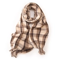 Sciarpa classica a quadri beige in finto cashmere con nappe in una tonalità kaki - Bianco Sporco