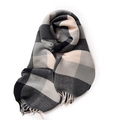 Classic plaid scarf in black and grey knit texture with fringe for autumn winter - Dark Gray