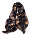 Sciarpa invernale a quadri classici con nappe blu, marroni e bianche effetto cashmere - Blu scuro