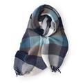 Sciarpa in maglia a coste con motivo a quadri blu scuro e bordi con frange - Blu navy