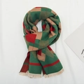Kids plaid scarf with classic argyle pattern in green and red with soft tassels - 32cm*140cm / Green