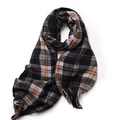 Sciarpa classica a quadri neri effetto cashmere con strisce celesti, arancioni e frange - grigio scuro