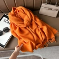 Elegant bright orange pleated scarf with fringe tassels for casual autumn winter wear - 67cmx180cm / Orange