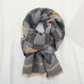 Kids plaid scarf in grey and brown faux cashmere with fringe detailing - 32cm*140cm / Gray