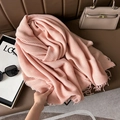 Pink pleated cashmere-feel scarf with fringes on a premium leather background - 67cmx180cm / Light Pink