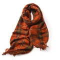 Écharpe d'hiver à carreaux rouge rouille et gris sensation cachemire avec pompons - Orange