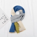 Sciarpa lavorata a maglia per bambini a blocchi di colore blu e grigio con frange - Blu