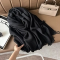 Chic black ribbed knit scarf with long tassels and premium cashmere-like soft texture - 67cmx180cm / Black