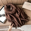 Dark brown ribbed knit scarf with tassel fringe edges on a leather surface - 67cmx180cm / Coffee