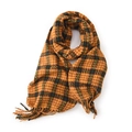 Plaid tassel scarf in ginger, black, and green, soft cashmere-like knit for winter - Orange