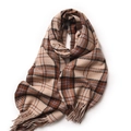 Écharpe à carreaux d'hiver à franges beige et marron en cachemire synthétique - Kaki