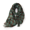 Winter faux cashmere plaid scarf with green and orange check patterns and tassels - Green