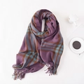 Purple and blue plaid cashmere-feel tassel scarf for winter warmth and soft styling - Purple