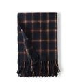 Classic plaid scarf with blue and caramel tassels in warm cashmere-like fabric - Navy Blue