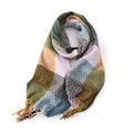 Plaid tassel scarf in forest green and ginger yellow with thick knit texture - 65cm*175cm / Purple