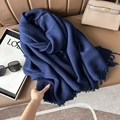 Dark blue knitted cashmere-feel scarf with ribbed texture and fringe details - 67cmx180cm / Navy Blue